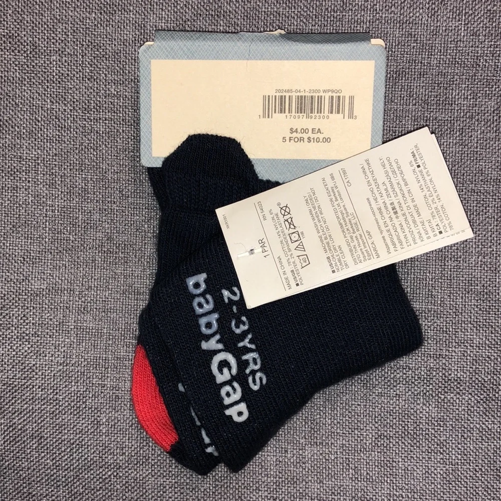 Baby Gap Kitty Cat Socks Navy Blue Red Heel Cat Face 2-3 Years 117097923003